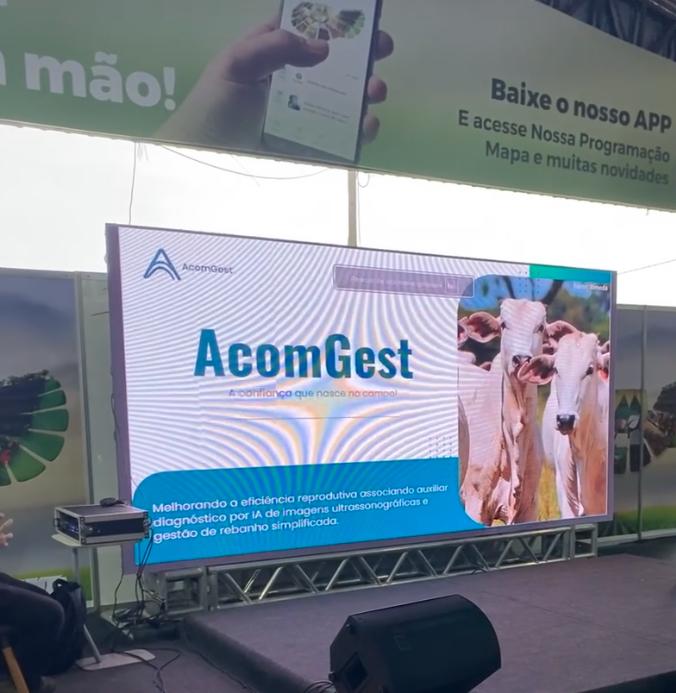 Tela de apresentação da AcomGest na Tecnoshow COMIGO 2026